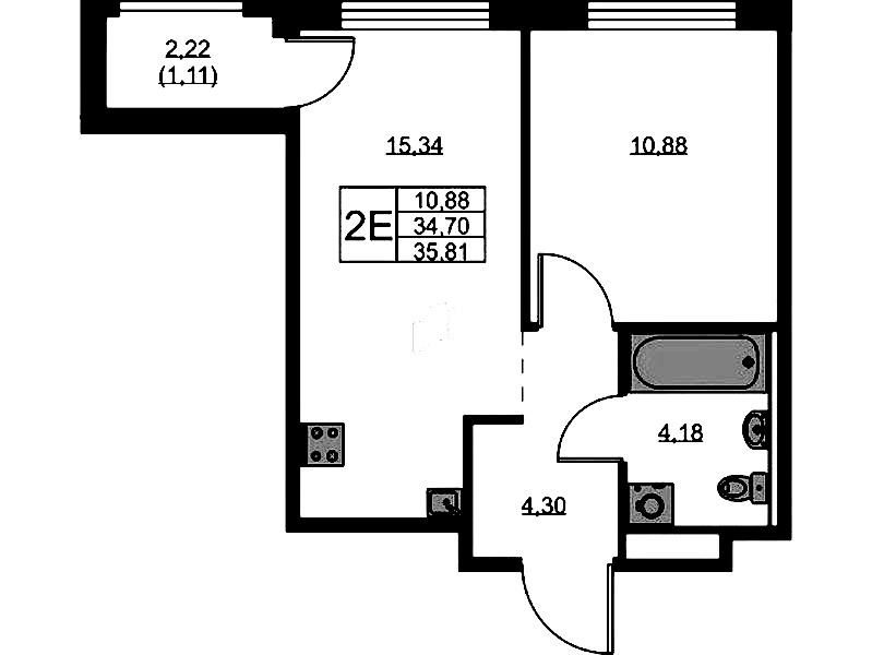 1-комнатная квартира 35.81 м², 5/9 эт., ЖК «GloraX Новоселье»